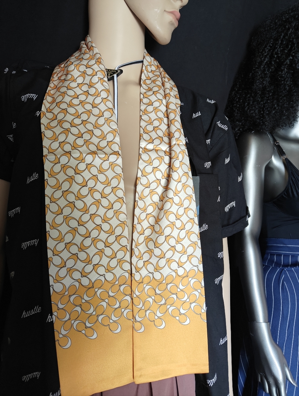 Silk Yellow Patterned Scarf - Picture 3 of 3